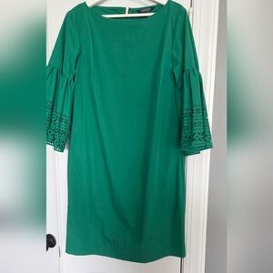 Ralph Lauren Green Lace Sleeve Dress Sz 8
